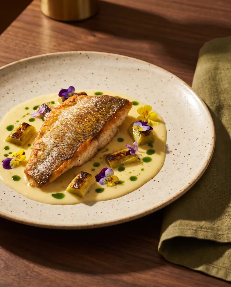 Peixe com pele crocante e beurre blanc empratado
